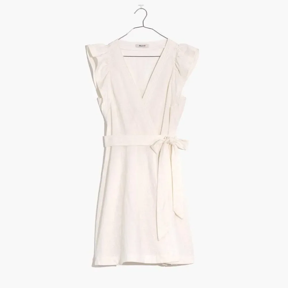Madewell Ruffle-Sleeve Wrap Mini Dress cotton size XXS NWT